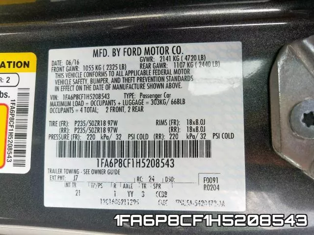1FA6P8CF1H5208543 фото 2