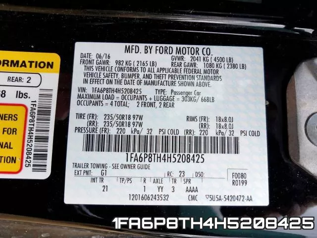 1FA6P8TH4H5208425 фото 2