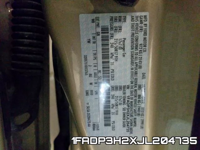 1FADP3H2XJL204735 фото 2