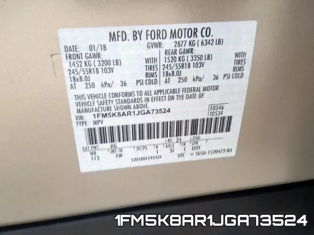 1FM5K8AR1JGA73524 фото 2