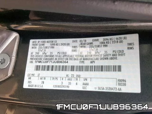 1FMCU0F71JUB96364 фото 2