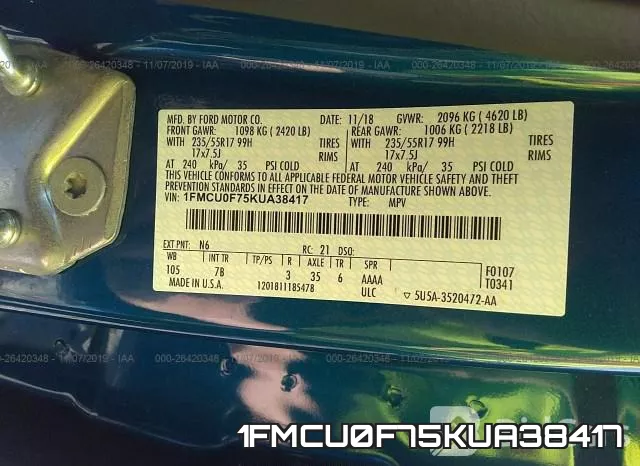 1FMCU0F75KUA38417 фото 10