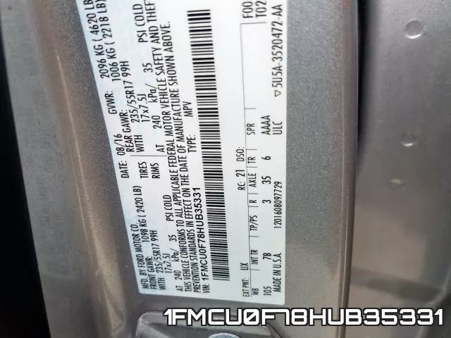 1FMCU0F78HUB35331 фото 2
