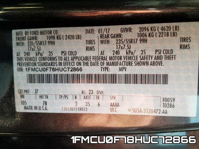 1FMCU0F78HUC72866 фото 2