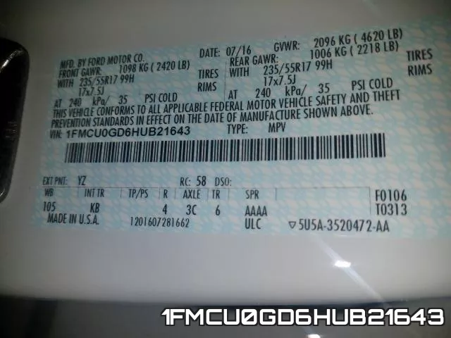 1FMCU0GD6HUB21643 фото 2