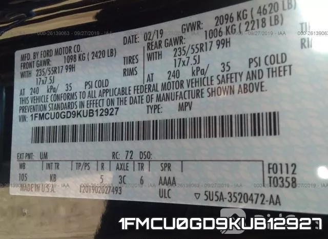 1FMCU0GD9KUB12927 фото 10