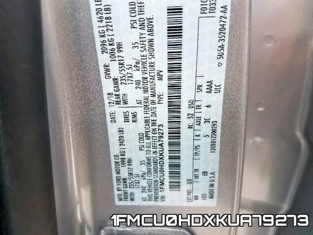 1FMCU0HDXKUA79273 фото 2