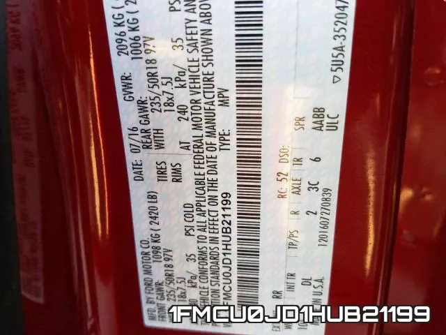 1FMCU0JD1HUB21199 фото 2