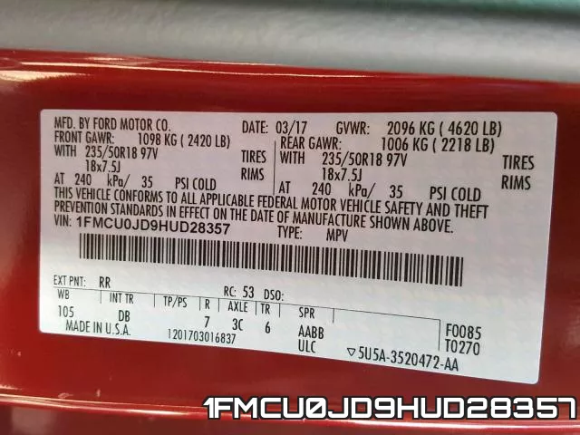 1FMCU0JD9HUD28357 фото 2