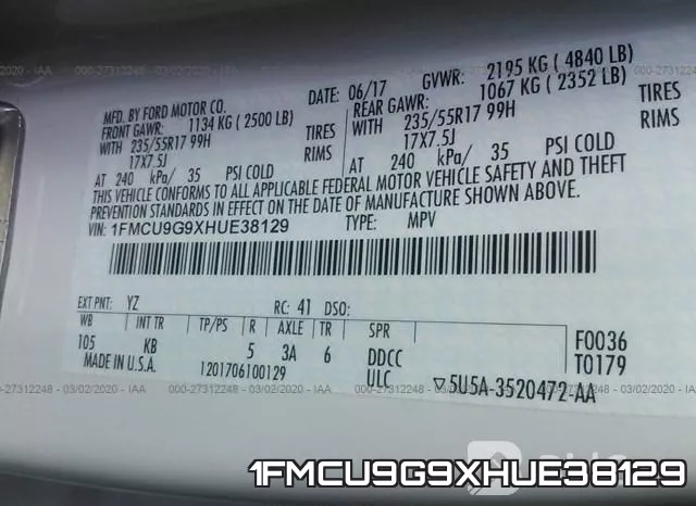 1FMCU9G9XHUE38129 фото 10