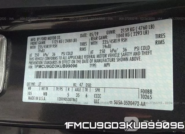 1FMCU9GD3KUB99096 фото 10