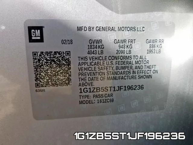 1G1ZB5ST1JF196236 фото 2