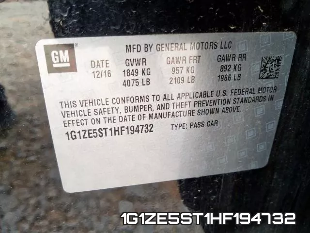 1G1ZE5ST1HF194732 фото 2