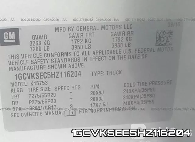 1GCVKSEC5HZ116204 фото 10