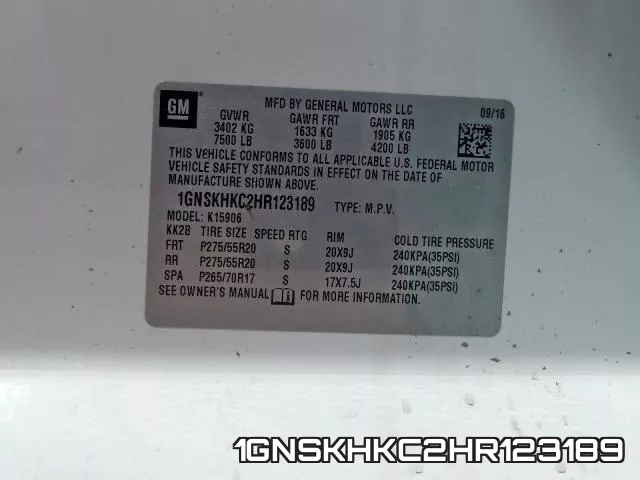 1GNSKHKC2HR123189 фото 2
