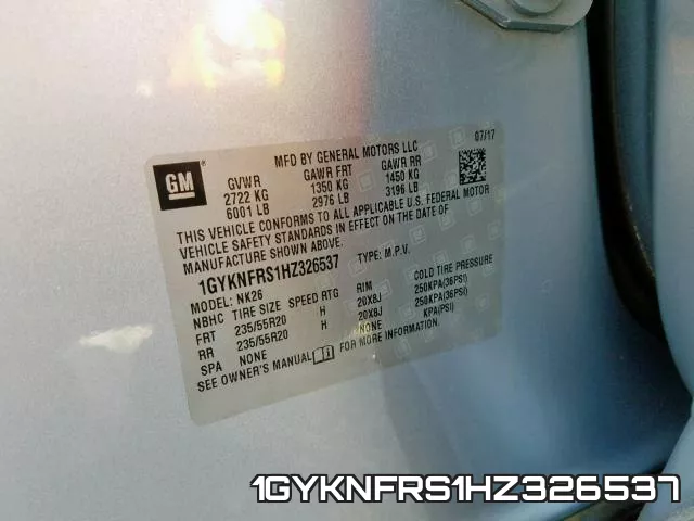 1GYKNFRS1HZ326537 фото 2
