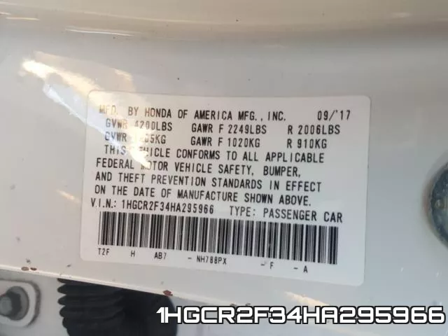 1HGCR2F34HA295966 фото 2