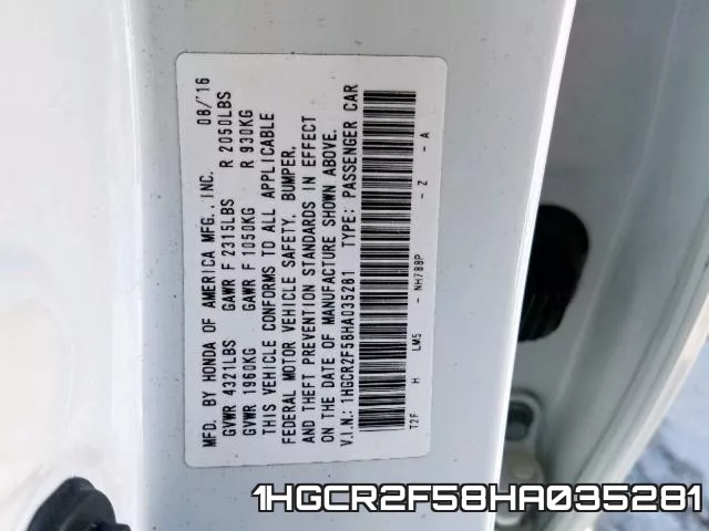 1HGCR2F58HA035281 фото 2