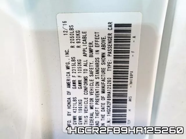 1HGCR2F89HA125260 фото 2