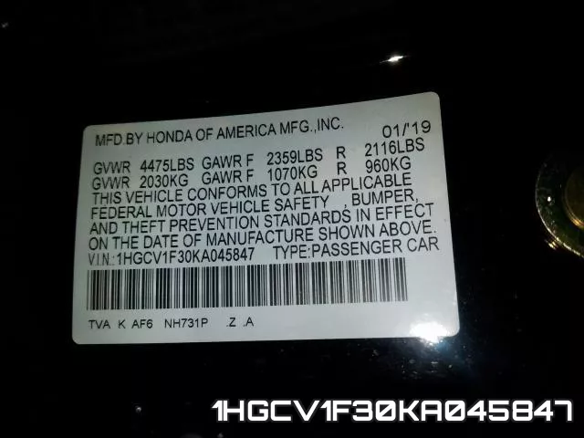 1HGCV1F30KA045847 фото 2