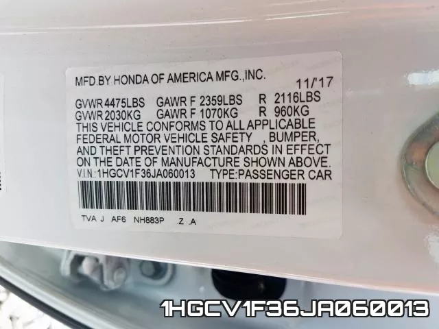 1HGCV1F36JA060013 фото 2