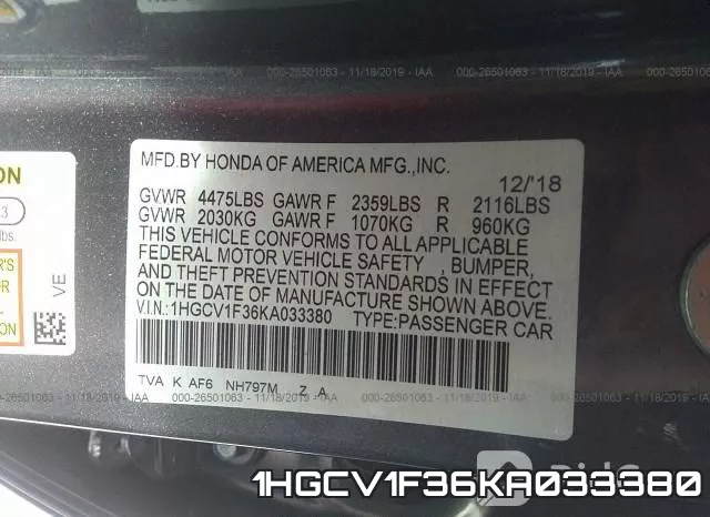 1HGCV1F36KA033380 фото 10