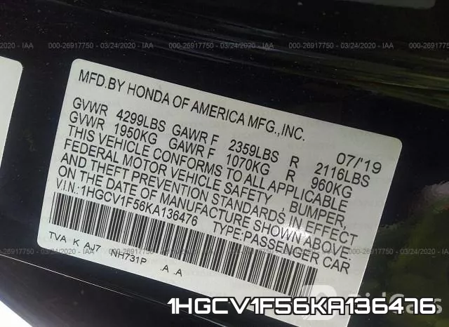1HGCV1F56KA136476 фото 10