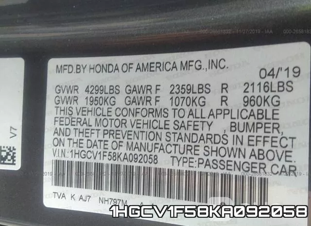 1HGCV1F58KA092058 фото 10