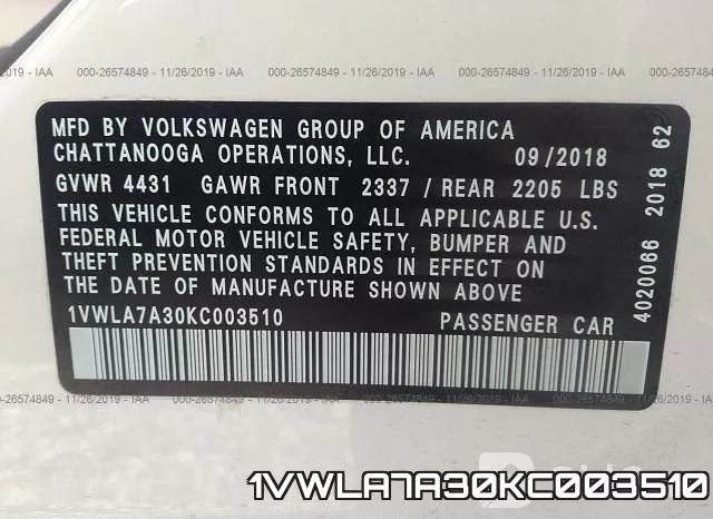 1VWLA7A30KC003510 фото 10