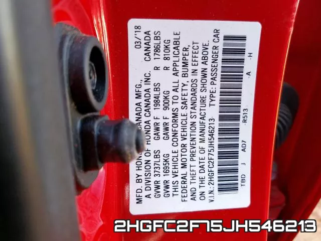 2HGFC2F75JH546213 фото 2