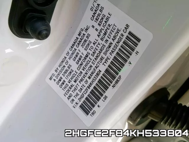 2HGFC2F84KH533804 фото 2