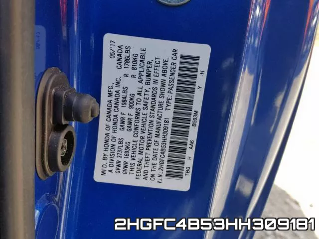 2HGFC4B53HH309181 фото 2