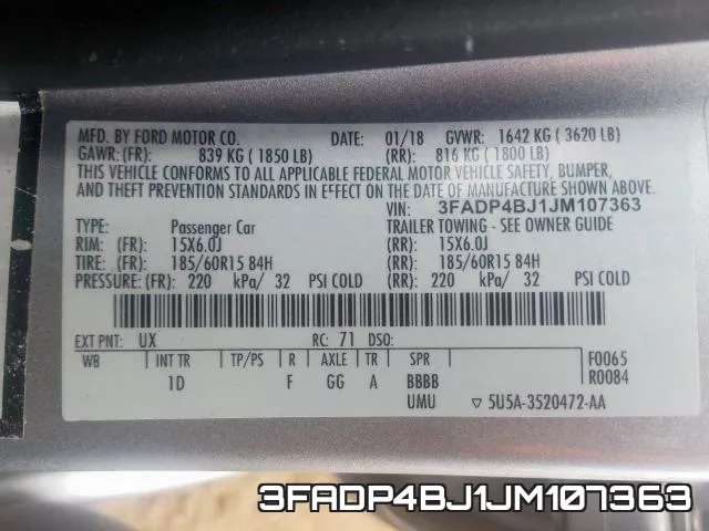 3FADP4BJ1JM107363 фото 2