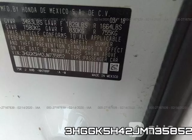 3HGGK5H42JM735852 фото 10
