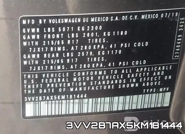 3VV2B7AX5KM181444 фото 10