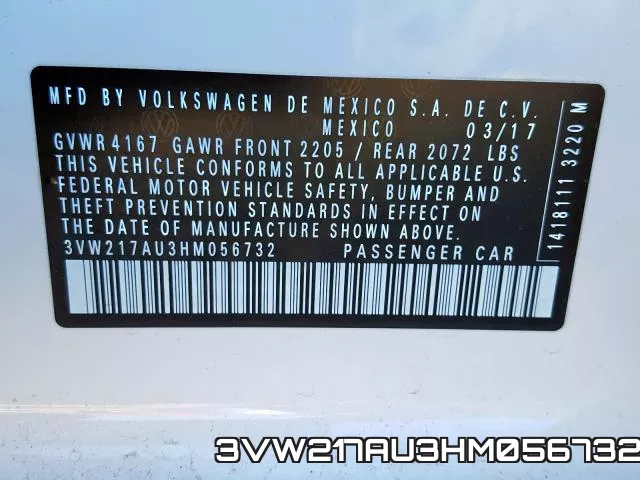 3VW217AU3HM056732 фото 2