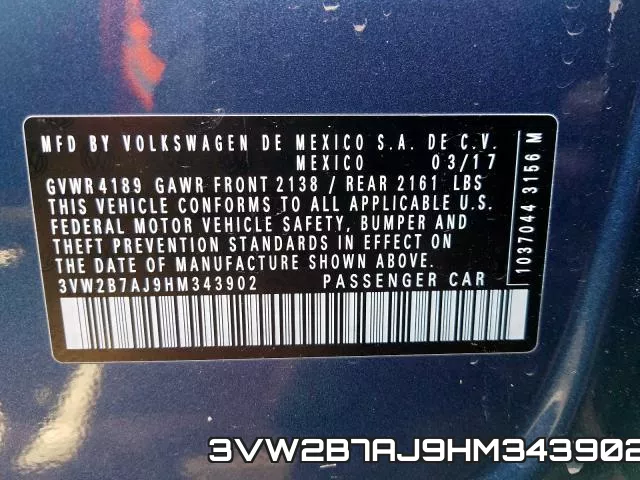 3VW2B7AJ9HM343902 фото 2