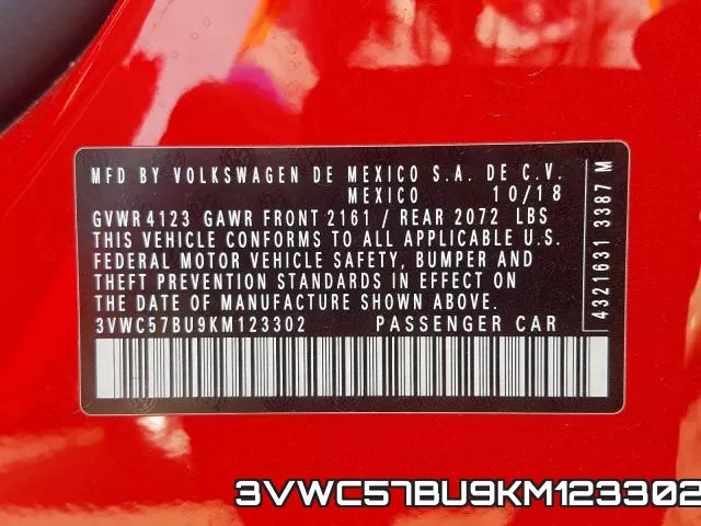 3VWC57BU9KM123302 фото 2