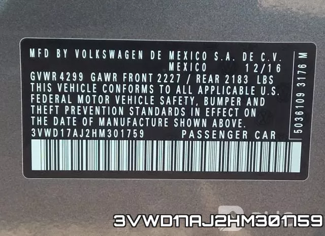 3VWD17AJ2HM301759 фото 10