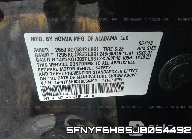 5FNYF6H85JB054492 фото 10