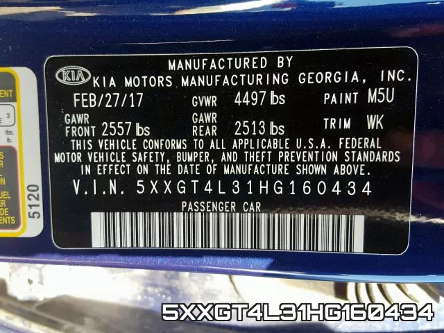 5XXGT4L31HG160434 фото 2