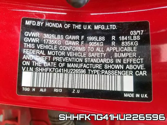 SHHFK7G41HU226596 фото 2