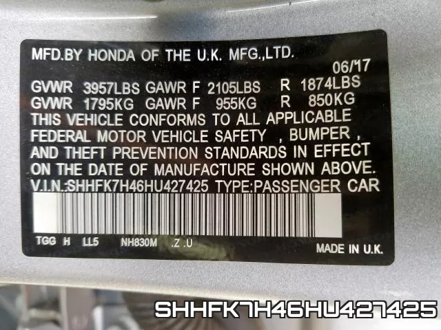 SHHFK7H46HU427425 фото 2