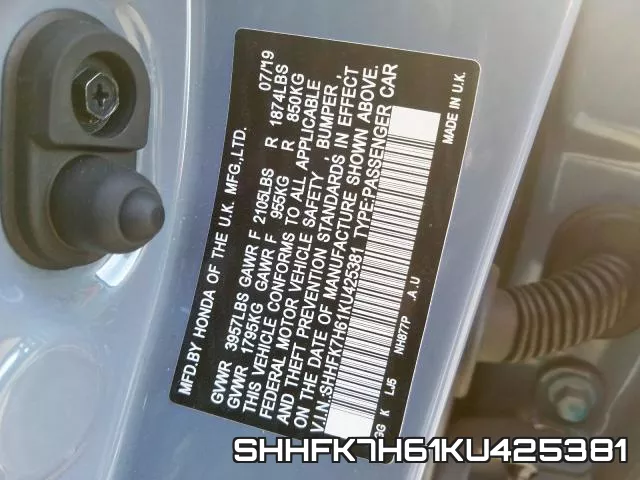 SHHFK7H61KU425381 фото 2