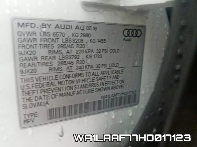 WA1LAAF77HD017123 фото 2