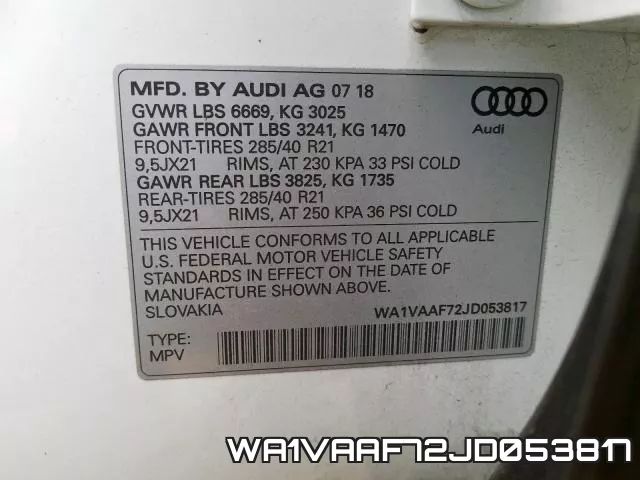 WA1VAAF72JD053817 фото 2