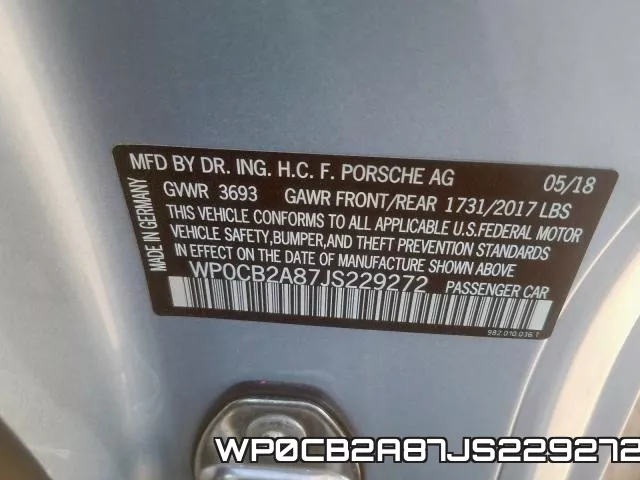 WP0CB2A87JS229272 фото 2