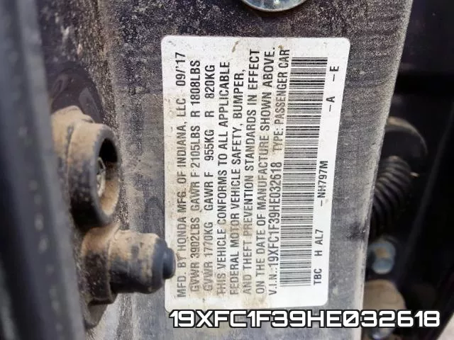 19XFC1F39HE032618 фото 2