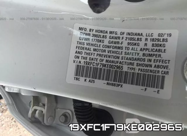 19XFC1F79KE002965 фото 10