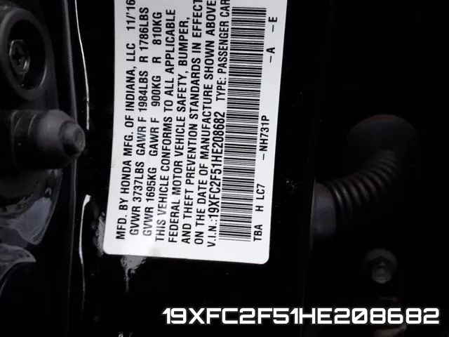 19XFC2F51HE208682 фото 2